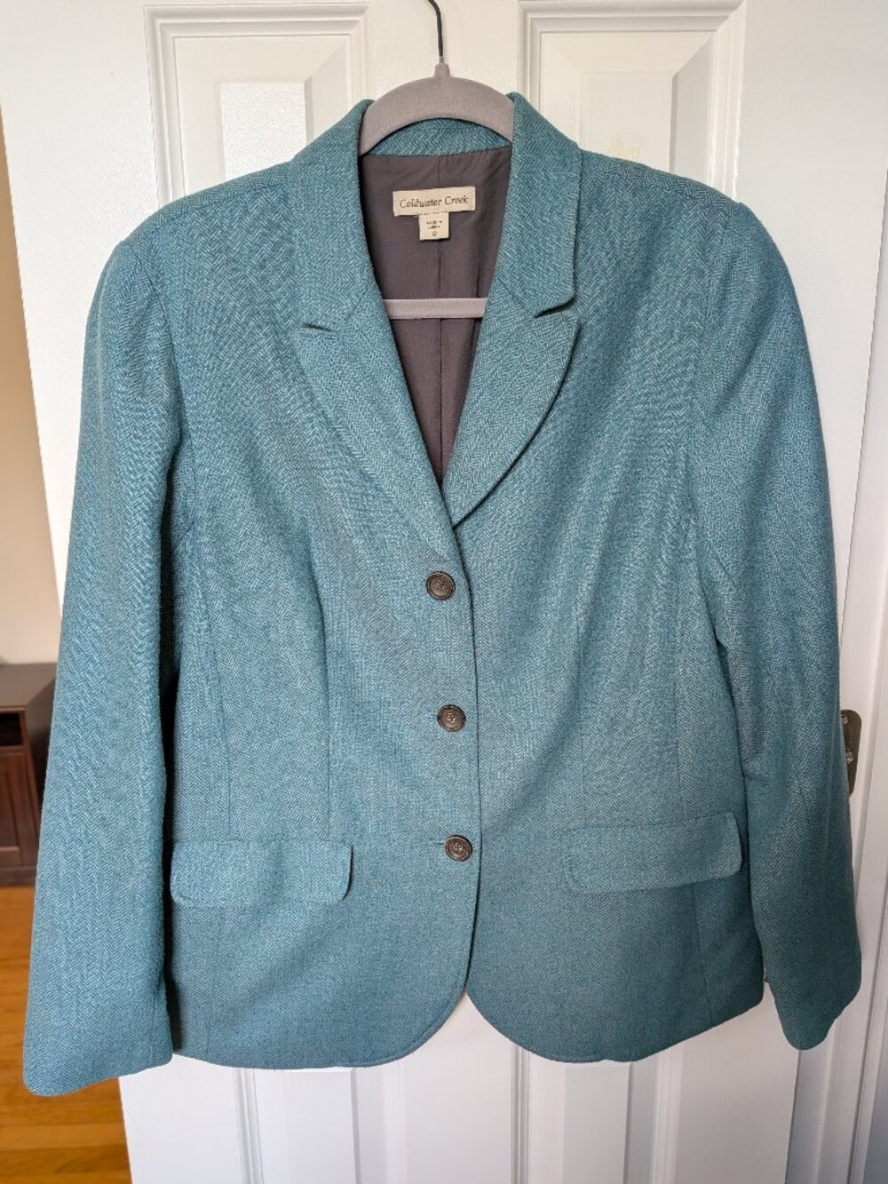 Coldwater Creek Teal Herringbone Blazer size 12